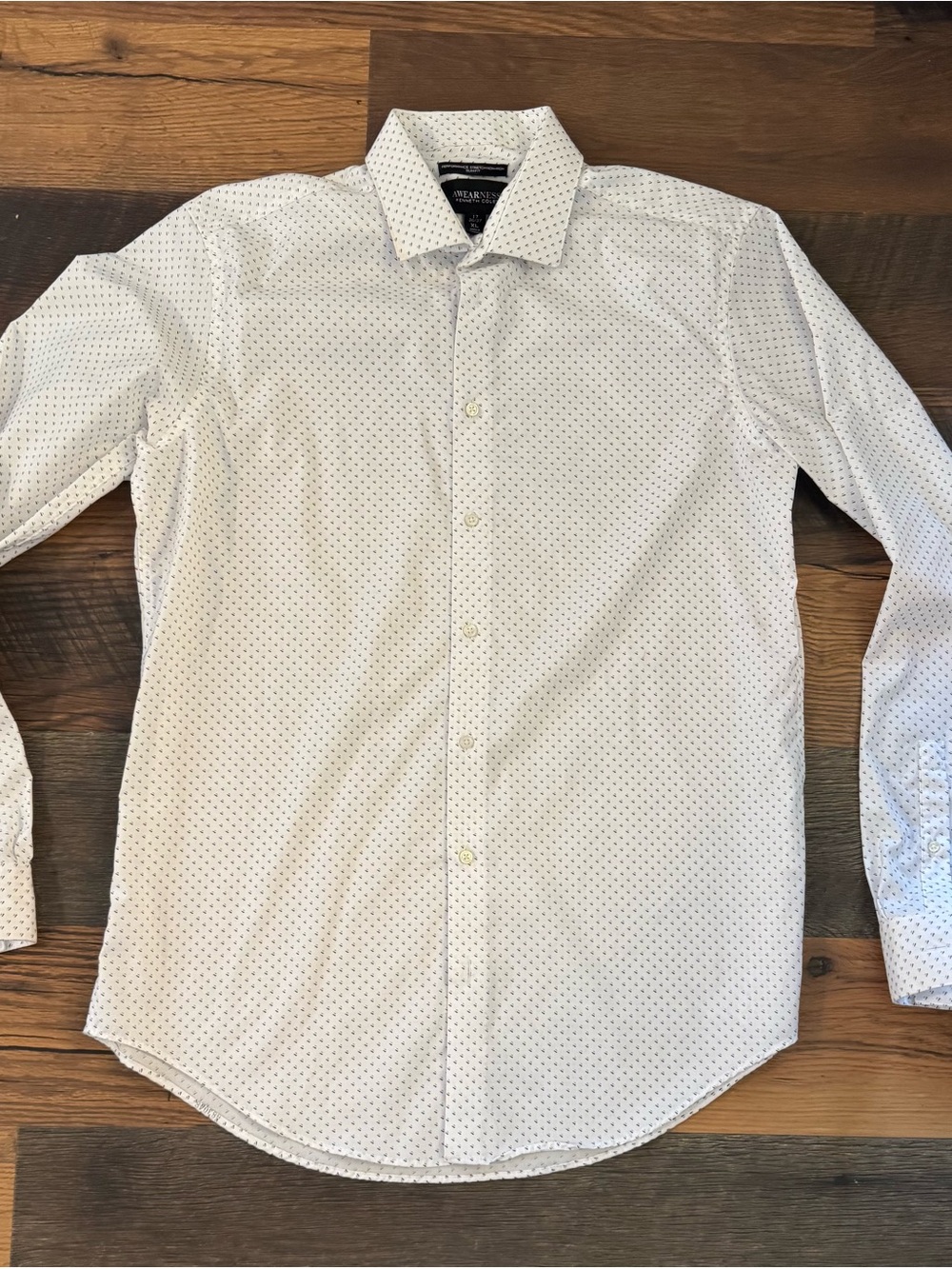 Kenneth Cole White Dress Shirt with Navy Micro-Print